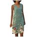 Follure Fashion Women Linen Casual Plus Size V-Neck Floral Print Sleeveless Vest Dress,summer dresses for women