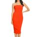 Women's Elastic Tube Top Strapless Basic Casual Solid Slim Bodycon Midi Dress S-3XL Orange XL