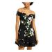 B DARLIN Womens Black Floral Off Shoulder Above The Knee Fit + Flare Dress Size 1\2