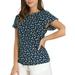 Allegra K Junior's Cute Leaf Print Top Blouse Round Neck Short Sleeve Work Office Shirt