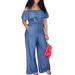 VONDA Women Off Shoulder Denim Wide Leg Jumpsuits Casual Rompers Pants