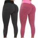 Canis 2Pcs/Pack Women High Waist Yoga Pants Running Workout Leggings, up to 3XL