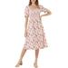 Allegra K Women's Square Neck Puff Sleeves Casual Midi Smocked Floral Dresses