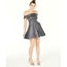 City Studios Juniors' Off-The-Shoulder Metallic Dress, size 15, Grey/Silver