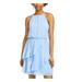 BCX Womens Light Blue Textured Sleeveless Halter Above The Knee Fit + Flare Party Dress Size XXS