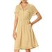 Allegra K Junior's Notched Lapel Elastic Waist A-Line Shirt Dress