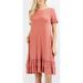 Womens Ruffle Hem Dress Viscose Side Pockets Short Sleeve Swing Midi Tunic