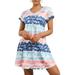 LAPA Women's Casual Striped Tie Dye Print Mini Dress V Neck Loose T-Shirt Dress