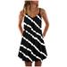 Follure Womens Summer Striped Tie-Dye Print Sleeveless Dress V Neck A-Line Mini Sundress,summer dresses for women