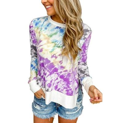Women Crewneck Sweatshirt Long Sleeve Trendy Ombre Tie Dye Pullover Tops Basic Casual Loose Fit Comfy Sweater Blouses 