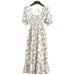 UKAP Flowy Dress for Ladies Floral Summer Beach Dress High Waisted Square Neck Sundress Casual Midi Dress