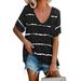 New Women's Casual Loose Top Tie Dye Stripe Printed Shirts V Neck Short Sleeve T Shirt