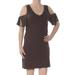 SANCTUARY Womens Brown Cold Shoulder Short Sleeve V Neck Above The Knee Shift Dress Size: S