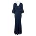 Decode V-Neck Circular Flounce Sleeve Gathered Side Zipper Back Embellished Lace Dress-NAVY