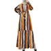 ZANZEA Women Muslim Stripe Printed Crew Neck Swing Casual Maxi Dress