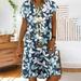 womens dresses Summer Dress Vintage Loose V-neck Floral Print Short Sleeve Midi Dress