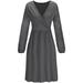 Women's V Neck Long Sleeve T Shirt Dresses Pleated Loose Swing Casual Midi Dress Knee Length