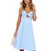 Sexy Dance Women Dresses Summer Tie Front V-Neck Spaghetti Strap Button Down A-Line Backless Swing Midi Dress Light Blue M(US 6-8)
