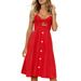 Sexy Dance Women Dresses Summer Tie Front V-Neck Spaghetti Strap Button Down A-Line Backless Swing Midi Dress Red L(US 10-12)