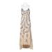 Aidan Mattox Spaghetti Strap V-Neck Zipper Back Embellished High Low Hem Sequin Dress-LIGHT GOLD