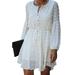 LilyLLL Womens Casual Puff Long Sleeve Mini Sundress Buttons Swing Dress