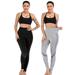 2 Pack of Yoga Pants for Women Activewear High Waist Basic Capri Leggings Mesh Panels Sport Pants Black/Gray