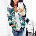 Womens Ladies Retro Floral Printing Zipper Up Jacket Casual Tops Coat Outwear