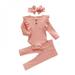 Cutelove Newborn Infant Baby Girls Clothes Solid Long Ruffled Fly-sleeved Bodysuit+ Pants + Headband Toddler 3Pcs Outfits Clothing Set