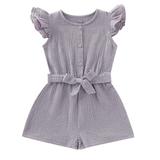 Inverlee Toddler Girls Fly Sleeve Solid Ruffles Bowknot Romper Jumpsuit Clothes