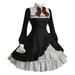 Miarhb Lady Women Lace Long Sleeve Bowtie Cosplay Costumes Party Dress With Bow gothic