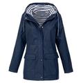 Suzicca Sporty Women Hooded Striped Inside Drawstring Solid Color Pocket Long Coat Jacket