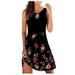 MIARHB Ladies Printed Sleeveless Fitted Dress Round Neck Flower Printed Fashion Dress