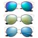 3 Pack Metal Eyebow Frame Oval Shape Sunglasses for Women, Blue, Green & Yellow Mirror