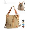 GustaveDesign Women Girls Casual Handbag Canvas Multifunctional Shoulder Bag, School Travel Tote Bag Rucksack Convertible Backpack Satchel Purses (Khaki)