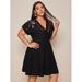 Women's Plus Size Embroidery Surplice Front A-line Dress