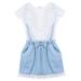 Puloru Girls Skirt Set Lovely Sleeveless Lace Top Bow Skirt Fake Two Piece Suit