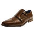 Bruno Marc Mens Monk Strap Slip On Loafers Business Dress Lace-up Cap toe Oxford Shoes HUTCHINGSON_2 BROWN Size 7