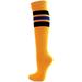 Golden Yellow Stripe Couver Elite Quality Athletic Knee-High Socks, Black / Blue Medium