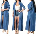 Women's Long Sleeve Long Pattern Sexy Fashion Denim Trench Cardigan Cape Coat