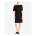 RALPH LAUREN Womens Black Eyelet Short Sleeve Off Shoulder Above The Knee Shift Cocktail Dress Size 4