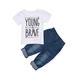 Toddler Baby Little Boy T Shirts Outfit Funny Top Ripped Demin Jeans Clothes Set