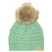 Kids Ages 2-7 Pompom Chunky Thick Stretchy Knit Slouch Beanie Cap Hat (Mint w/Fur Pom)