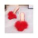 Wazshop Womens Clear Faux Fluffy Open Toe Heels Mules High Heels Slip ons Slide Sandals