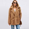 Meterk Women Faux Fur Jacket Fuzzy Teddy Bear Notch Lapels Touble Breasted Buttons Pockets Oversized Casual Coat