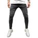 Men's Slim Fit Jeans Black Distressed Ripped Pants Casual Mid Waist Stretch Denim Trousers