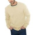 Lumento Mens Long Sleeve Crew Neck Pullover Sweater Winter Warm Knit Jumper Tops Beige L