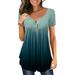 womens summer tops summer dresses maxi dress Women Plus Size Gradient V-neck ShortSleeve T Shirts Button Pullover Tank Tops