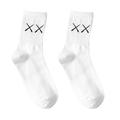 Jocestyle Cotton Pile Heap Socks Adult Letter Print Elastic Mid-calf Socks (White)