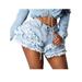 Stretchy Denim Shorts for Women Summer Solid Color Tassel Short Jeans Bottoms Clubewear