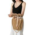 Fymall Women's Bohemian Straw Rattan Bag Lace Up Woven Shoulder Bag